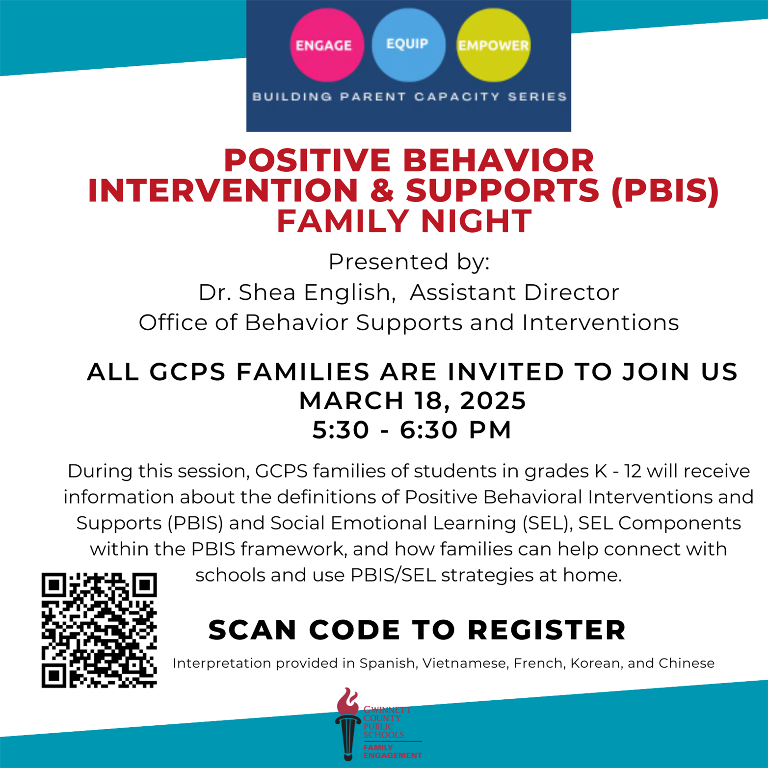 PBIS Family Night March 18 5:30pm-6:30pm